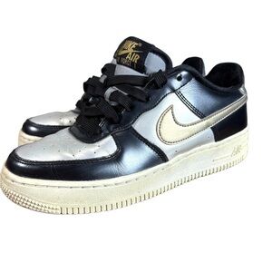 Nike Air Force 1 Low GS Black Metallic Silver Gold 315347-003 Youth 4Y